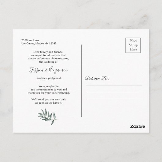 Eukalyptus Greenery Boho Skript Ändern Sie das Dat Postkarte (Rückseite)