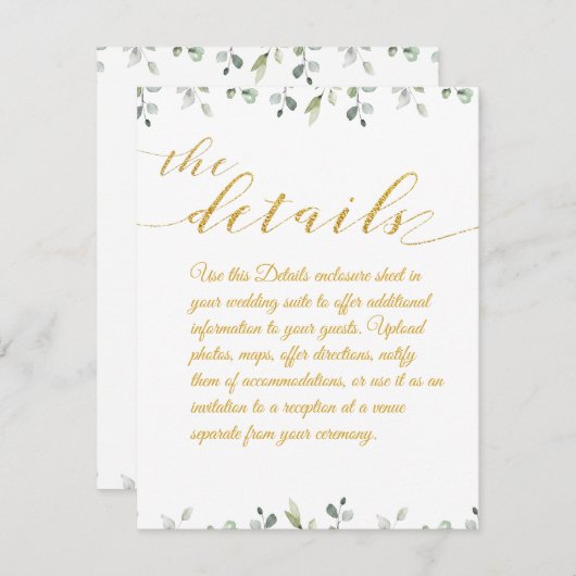Eukalyptus Greenery Border Gold Wedding Details Begleitkarte (Vorne/Hinten)