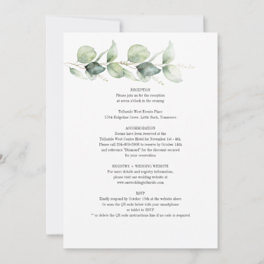 Eukalyptus Greenery Botanical All in One Wedding Einladung (Rückseite)