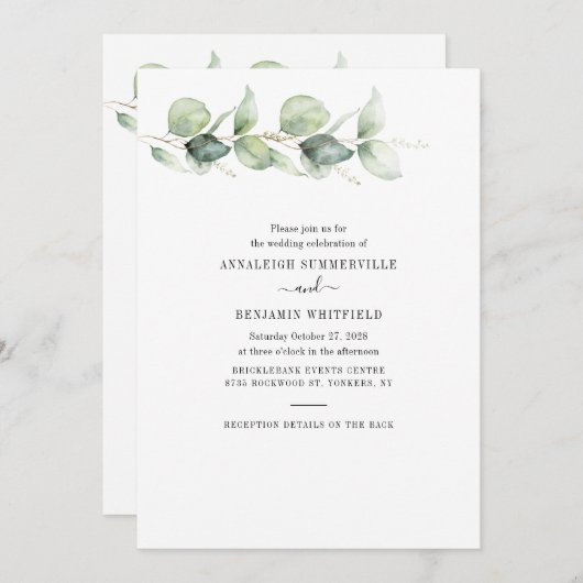Eukalyptus Greenery Botanical All in One Wedding Einladung (Vorne/Hinten)