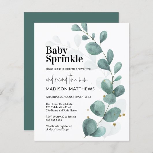 Eukalyptus Greenery Botanical Baby Sprinkle Budget (Vorne/Hinten)