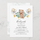 Eukalyptus Greenery Botanical Bear Baby Shower Einladung (Vorne/Hinten)