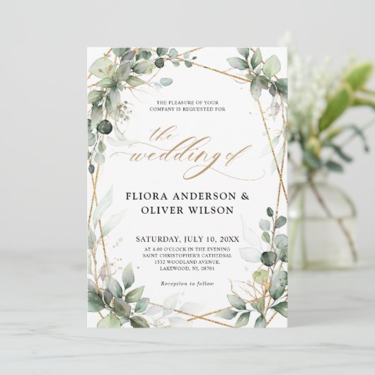 Eukalyptus Greenery Botanical Geometric Wedding Einladung (Stehend Vorderseite)