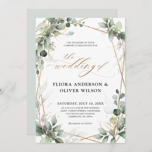 Eukalyptus Greenery Botanical Geometric Wedding Einladung (Vorne/Hinten)