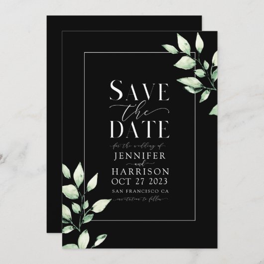 Eukalyptus Greenery Botanical Green Save the Date Einladung (Vorne/Hinten)