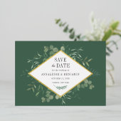 Eukalyptus Greenery Botanical Save the Date Gold Folieneinladung (Stehend vorne)