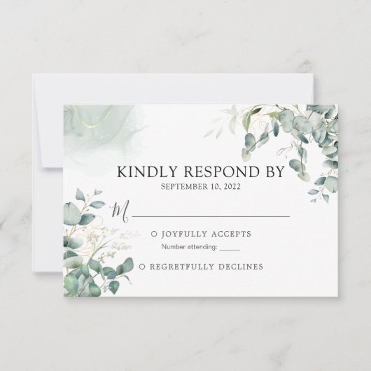 Eukalyptus Greenery Botanical Watercolor Wedding RSVP Karte (Vorderseite)