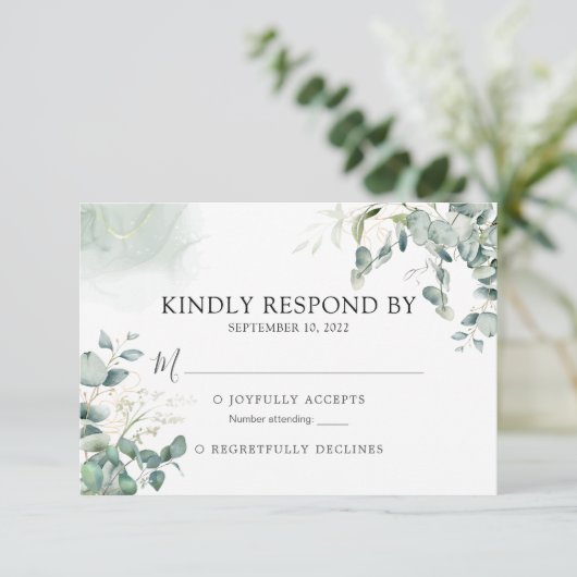 Eukalyptus Greenery Botanical Watercolor Wedding RSVP Karte (Stehend Vorderseite)