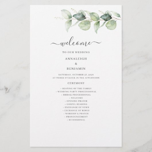 Eukalyptus Greenery Botanical Wedding Program (Vorderseite)