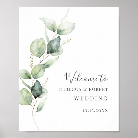 Eukalyptus Greenery Botanische Hochzeit Begrüßung Poster (Vorne)