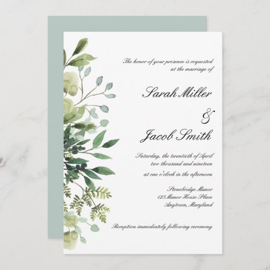 Eukalyptus & Greenery Botanische Hochzeit Einladung (Vorne/Hinten)