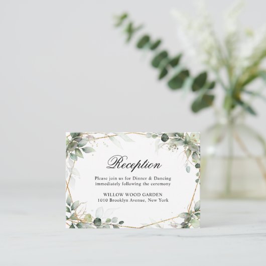 Eukalyptus Greenery Botanische Hochzeitsempfang Begleitkarte (Stehend Vorderseite)