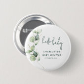 Eukalyptus Greenery Botanische Script Baby Dusche Button (Vorne & Hinten)