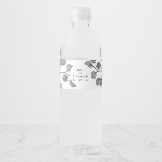 Eukalyptus Greenery Botanische Wasserfarbe Wasserflaschenetikett (Vorderseite)