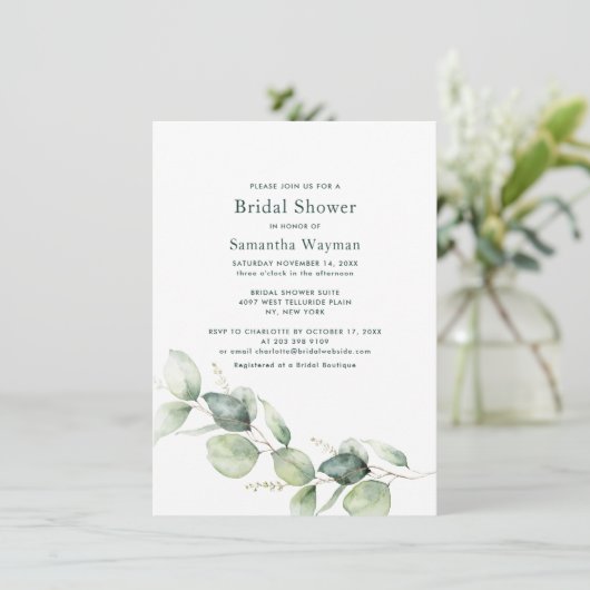 Eukalyptus Greenery Botanisches Brautparty Einladung (Stehend Vorderseite)