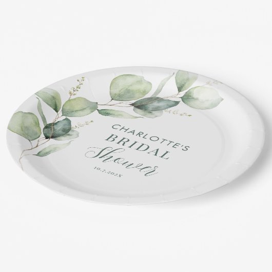 Eukalyptus Greenery Botanisches Brautparty Pappteller (Schrägansicht)
