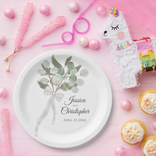 Eukalyptus & Greenery Bouquet Wassercolour Wedding Pappteller (Party)