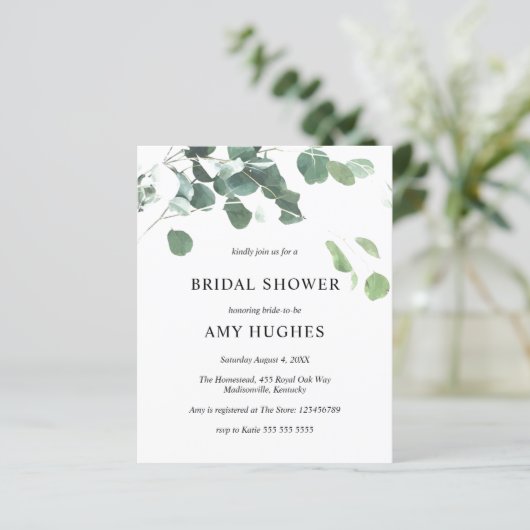 Eukalyptus Greenery Brautparty Einladung (Stehend Vorderseite)