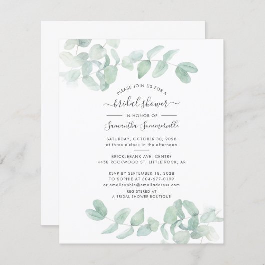 Eukalyptus Greenery Brautparty Einladung (Vorne/Hinten)