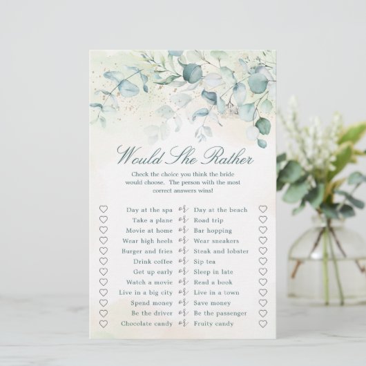 Eukalyptus Greenery Brautparty Game (Stehend Vorderseite)