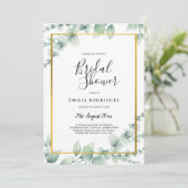 Eukalyptus Greenery BRAUTPARTY GOLD QR CODE Einladung (Stehend Vorderseite)