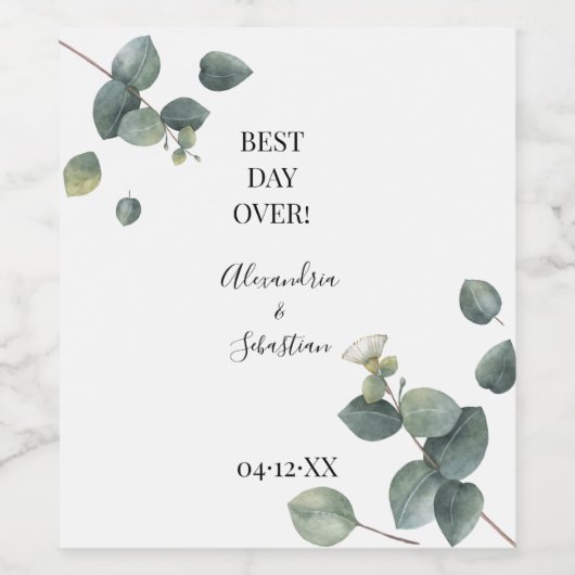 Eukalyptus Greenery Brautparty Paare Weinetikett (Einzelnes Label)