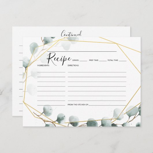Eukalyptus Greenery Brautparty Rezept Karten (Vorne/Hinten)
