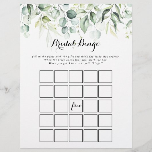 Eukalyptus Greenery Bridal Bingo Game (Vorderseite)