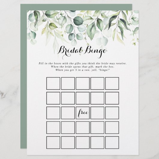 Eukalyptus Greenery Bridal Bingo Game (Vorne/Hinten)