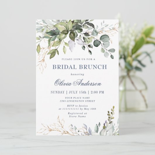 Eukalyptus Greenery BRIDAL Brunch Einladung (Stehend Vorderseite)