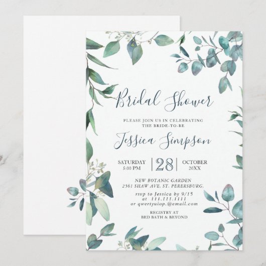 Eukalyptus Greenery Bridal Brunch Einladung (Vorne/Hinten)