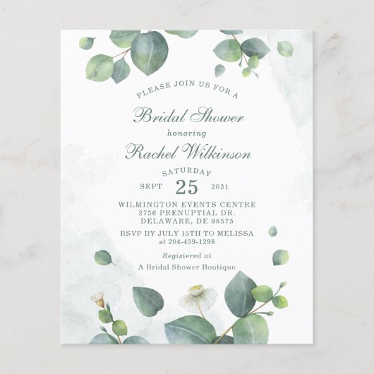 Eukalyptus Greenery Bridal Dusche Einladung (Vorderseite)
