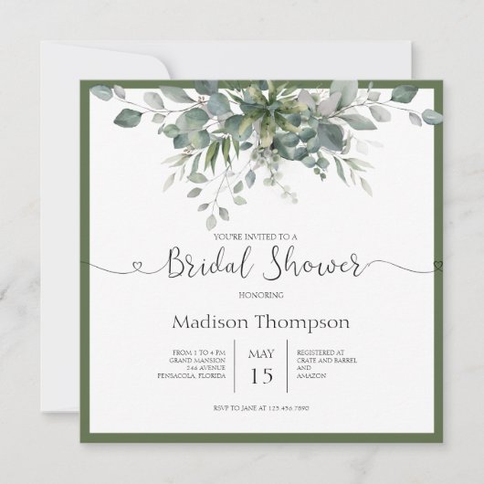 Eukalyptus Greenery Bridal Dusche Einladung (Vorderseite)