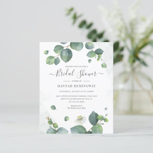 Eukalyptus Greenery Bridal Dusche Einladung (Stehend Vorderseite)