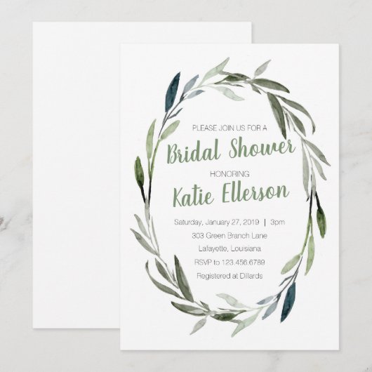 Eukalyptus Greenery Bridal Dusche Einladung (Vorne/Hinten)