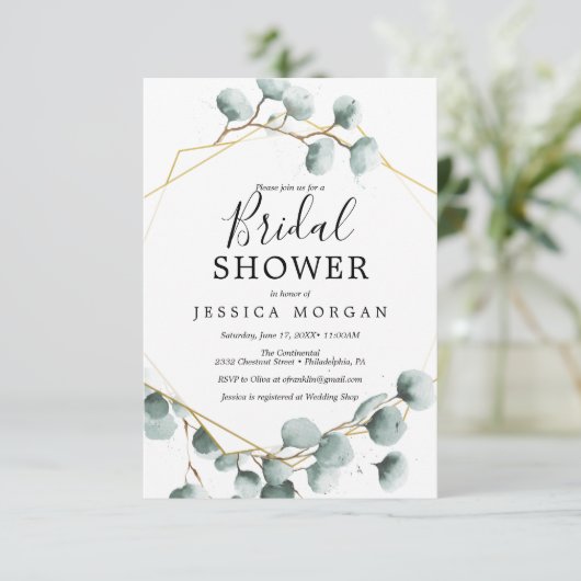 Eukalyptus Greenery Bridal Dusche Einladungskarte Einladung (Stehend Vorderseite)