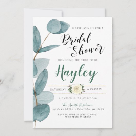 Eukalyptus Greenery Bridal Duwer Einladung (Vorderseite)