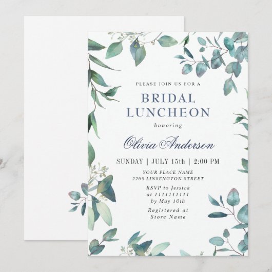 Eukalyptus Greenery Bridal Luncheon Einladung (Vorne/Hinten)