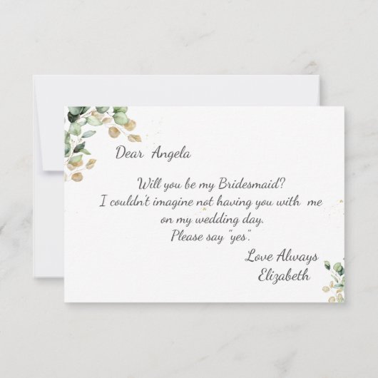 Eukalyptus Greenery Bridesmaid Card Einladung (Rückseite)