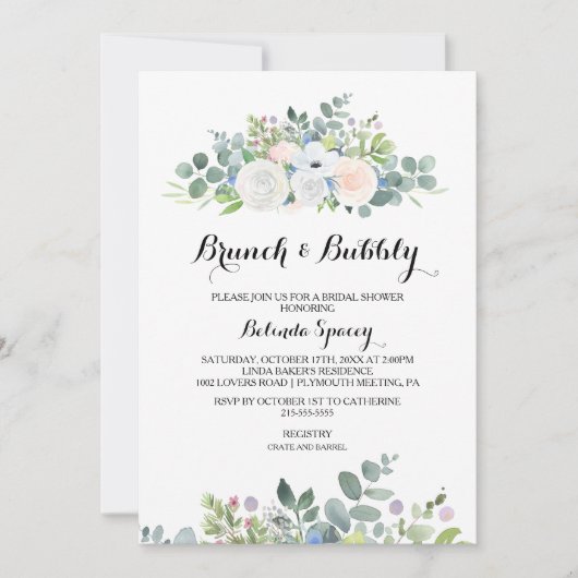 Eukalyptus Greenery Brunch & Bubbly Brautparty Einladung (Vorderseite)