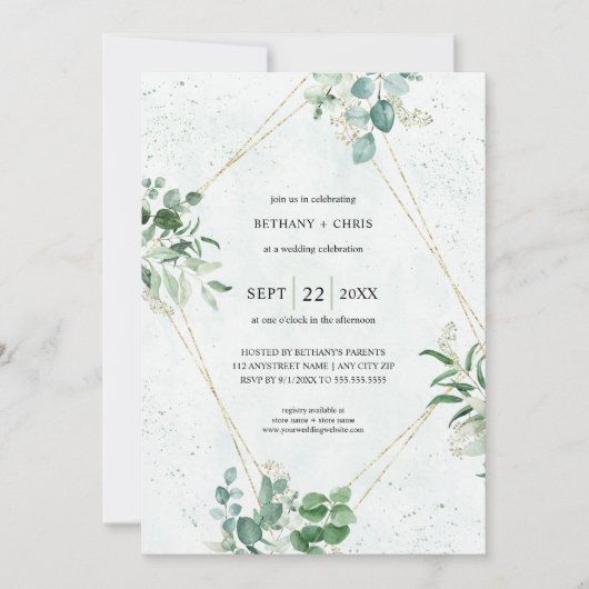 Eukalyptus Greenery Budget in einer Hochzeit Einladung (Vorderseite)