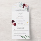 Eukalyptus Greenery Burgundy Rustikale Hochzeit All In One Einladung (Innen Boden)