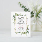 Eukalyptus Greenery Burgundy Save the Date Postkarte (Stehend Vorderseite)