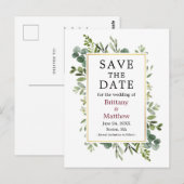 Eukalyptus Greenery Burgundy Save the Date Postkarte (Vorne/Hinten)
