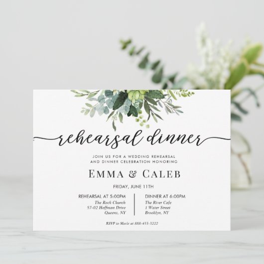 Eukalyptus Greenery Calligraphy Probe Dinner Einladung (Stehend Vorderseite)