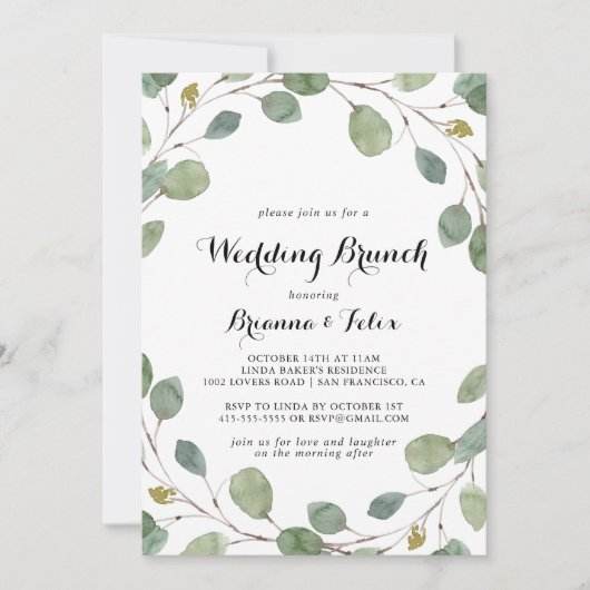 Eukalyptus Greenery Calligraphy Wedding Brunch Einladung (Vorderseite)