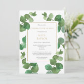 Eukalyptus Greenery Celebration of Life Funeral Einladung (Stehend Vorderseite)