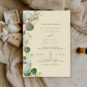 Eukalyptus Greenery Champagne Beige Gold Wedding Einladung