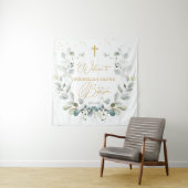 Eukalyptus Greenery Cross Baby Baptism Tapestry Wandteppich (Beispiel)