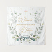 Eukalyptus Greenery Cross Baby Baptism Tapestry Wandteppich (Vorderseite)
